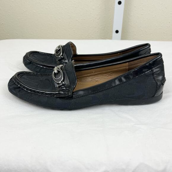 Coach Fortunata Buckle Loafers Size 6.5 B Signature Print Patent Leather Trim - Picture 3 of 7